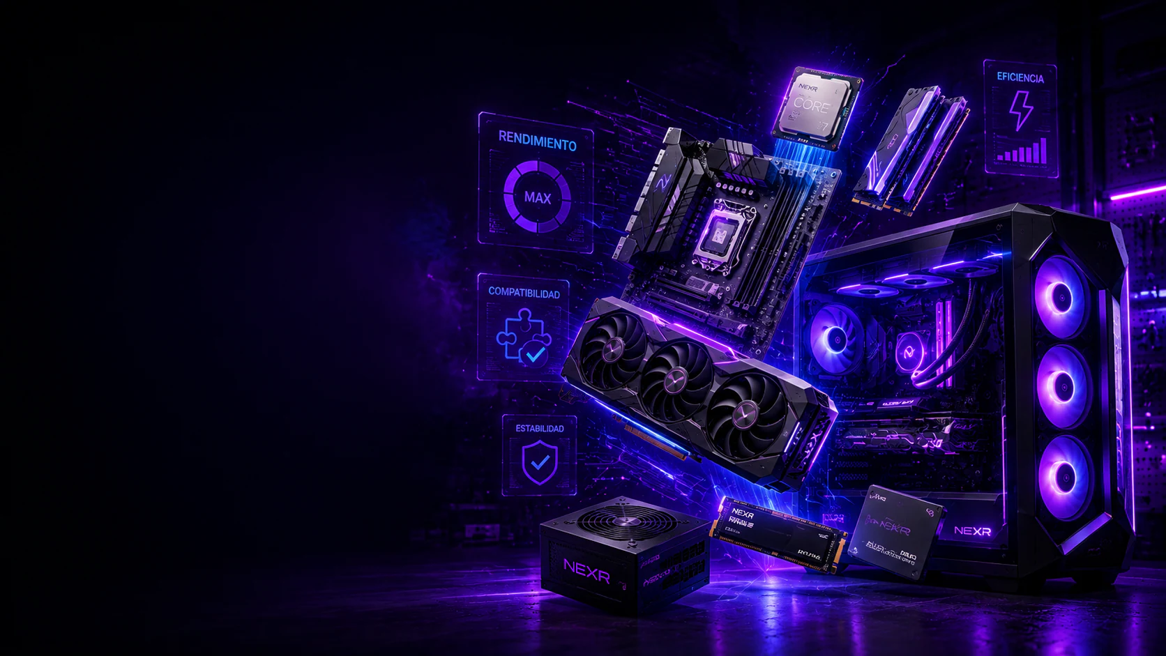 Componentes para PC iluminados en violeta